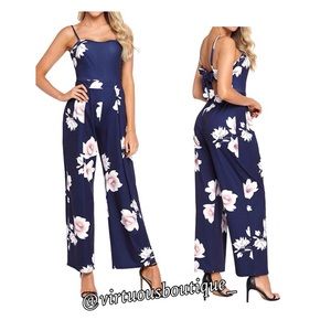 Navy Floral Sleeveless Jumpsuit